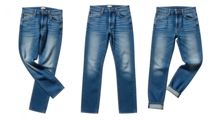 Versatile Blue Denim Jeans In Various Styles On Black