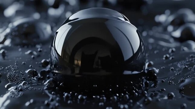 a cluster of floating black slime droplets merging together into a single mass, ultra detailed merging dynamics, high-quality cinematic render
