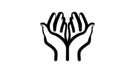 A minimalist black and white icon of two open hands cupped together, symbolizing prayer, charity, or receiving.