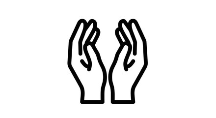 Outline illustration of two open hands with palms facing upwards, symbolizing care, giving, or receiving.