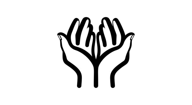 A minimalist black and white icon of two open hands cupped together, symbolizing prayer, charity, or receiving.