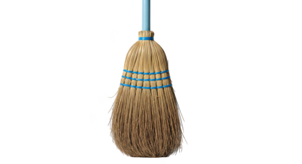 Classic Corn Broom With Blue Handle Isolated On Black Background