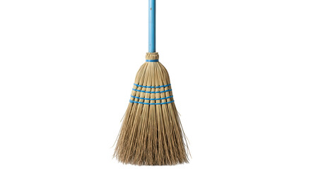 Traditional Straw Broom With Blue Handle On Black