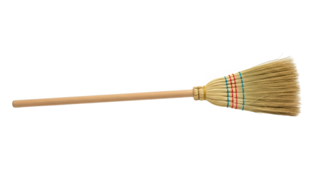 Classic Corn Broom With Wooden Handle On Black Background