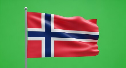 Norway flag waving on green screen. Realistic 3d rendering for chromakey. Green background for independence day, national day, or nation themed visual effects.