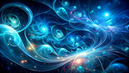 Abstract fractal background with swirling blue and white patterns glowing light effects creating a dynamic and ethereal design