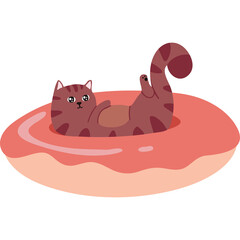 Pixel Art Cat Reclining in a Pink Donut on a Transparent Background
