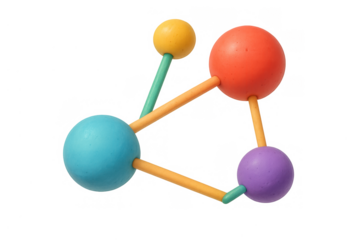 Colorful molecular model connecting atoms and demonstrating scientific structure on transparent background
