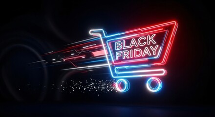 Neon Black Friday Shopping Cart Sale Event Deals Discounts Cyber Monday Offers Online