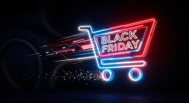 Neon Black Friday Shopping Cart Sale Event Deals Discounts Cyber Monday Offers Online