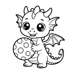 Cute baby dragon holding a polka dot egg coloring page
