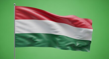 Obraz premium Hungary flag waving on a green background for chromakey. National symbol for independence day and patriotic events.