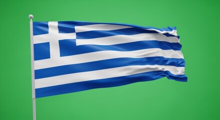 Flag of Greece waving on green background for chromakey. National symbol for independence day. International holiday background for celebration.