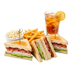 Club sandwich meal isolated on a transparent or white background. PNG
