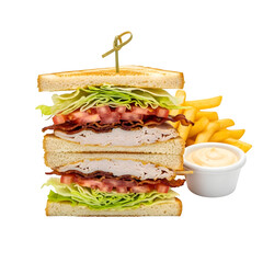 Club sandwich meal isolated on a transparent or white background. PNG
