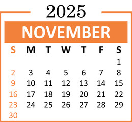 November 2025 Calendar template illustration