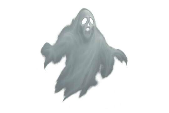 Ghostly apparition floating with a transparent, eerie presence, perfect for halloween, horror, or paranormal themes