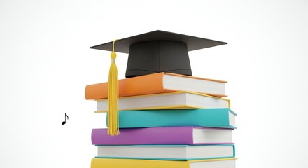 Stack of books with graduation cap