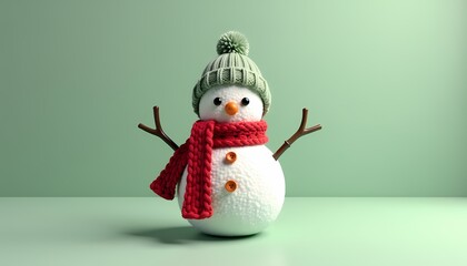 A charming snowman decked out for winter, sporting a festive hat and scarf, embodies the joy and warmth of the season.
