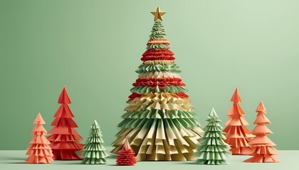 A festive array of artfully crafted paper Christmas trees, with intricate design, forms an eye-catching display, exuding holiday cheer.