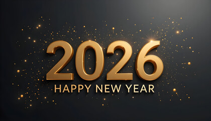 Golden 2026 Happy New Year text with sparkling particles image