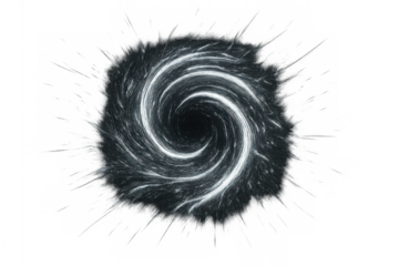 Abstract swirling vortex hole with bright energy lines on transparent background, symbolizing gravity and spacetime