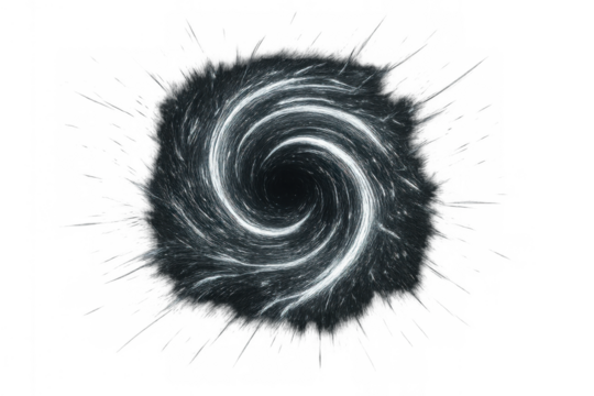 Abstract swirling vortex hole with bright energy lines on transparent background, symbolizing gravity and spacetime