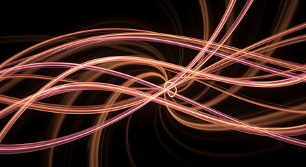Abstract Glowing Orange and Pink Light Trails Forming Intricate Twisted Pattern