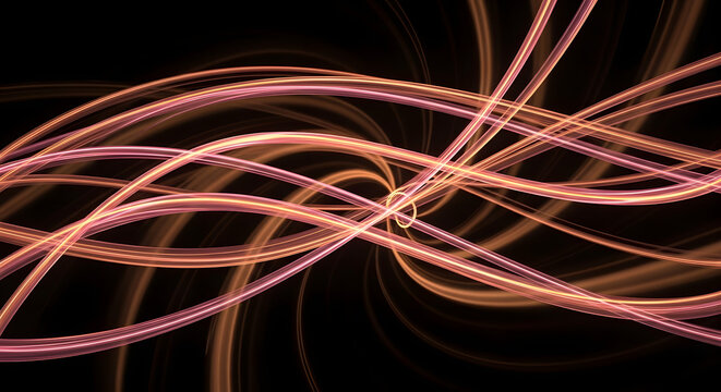 Abstract Glowing Orange and Pink Light Trails Forming Intricate Twisted Pattern - Powered by Adobe