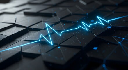 Healthcare, Technology, Abstract Blue Glowing Line Graph on Dark Geometric Background, T