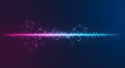 Healthcare, Technology, Digital wave with glowing particles and connection icons for tec