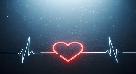 Healthcare, Technology, Heartbeat Line with Glowing Red Heart on Dark Background - Medic