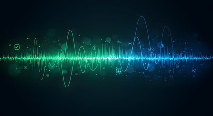 Healthcare, Technology, Modern Abstract Green and Blue Sound Waveform Visualization Back