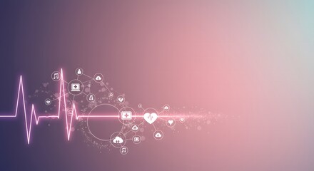 Healthcare, Technology, Modern Health Technology Background with Heartbeat and Social Me