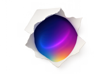 Torn paper opening revealing vibrant colorful gradient sphere representing digital discovery and new opportunities