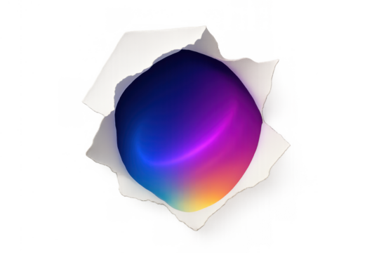 Torn paper opening revealing vibrant colorful gradient sphere representing digital discovery and new opportunities