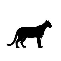 Wild cat silhouette standing in side view. Clean black animal shape perfect for wildlife icons, outdoor designs, nature themes, logos, stickers, and minimalist vector artwork