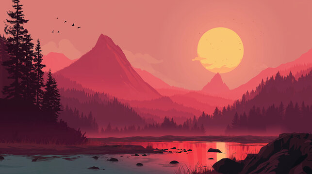 sunset in the mountains. LoFi Anime