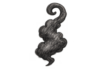 Hand drawing creating a swirling cloud of dark smoke and vapor on a transparent background