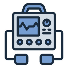 Defibrillator filled line icon. Delivers shock to heart. Used in cardiac emergency