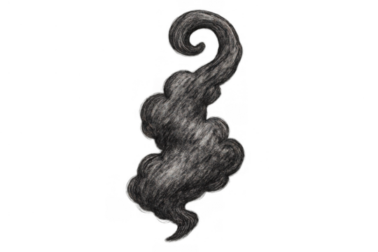 Hand drawing creating a swirling cloud of dark smoke and vapor on a transparent background - Powered by Adobe