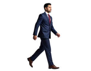 Confident Young Businessman Walking with Purpose in a Stylish Suit.