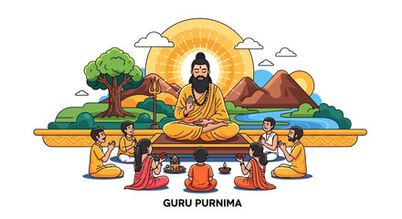 Obraz premium Guru Purnima Celebration A Spiritual Gathering Under the Sun