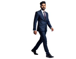 Confident Young Indian Businessman Walking Forward in a Stylish Suit.
