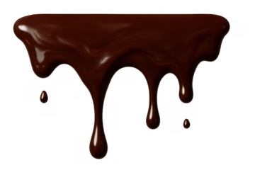 Delicious melted chocolate dripping sauce creating a sweet dessert topping or candy design with transparent background