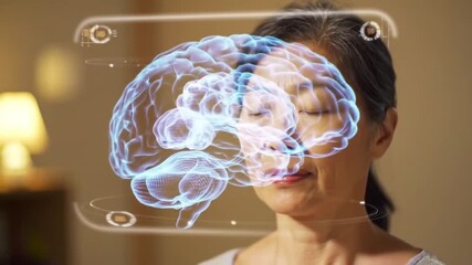 "Person Meditating with Digital Holographic Brain – Futuristic Mental Health Concept, Mindfulness with Technology, Human Brain Visualization, Digital Meditation Illustration, Neurotechnology and Relax - Powered by Adobe