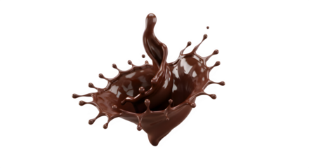 A chocolate splash with droplets and a central column on a black background isolated image