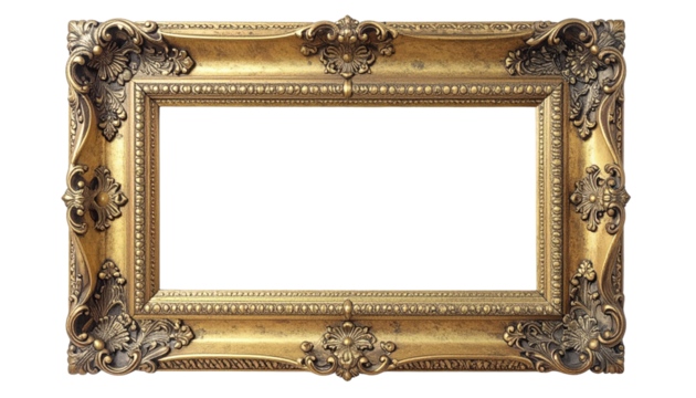 Ornate antique golden picture frame with intricate carvings and elegant design.
