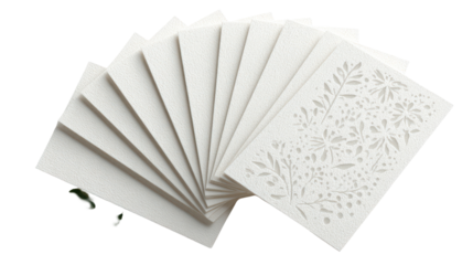 Pack of seed paper greeting cards fanned out on white background