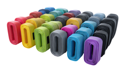 Collection of colorful climbing holds isolated on transparent background